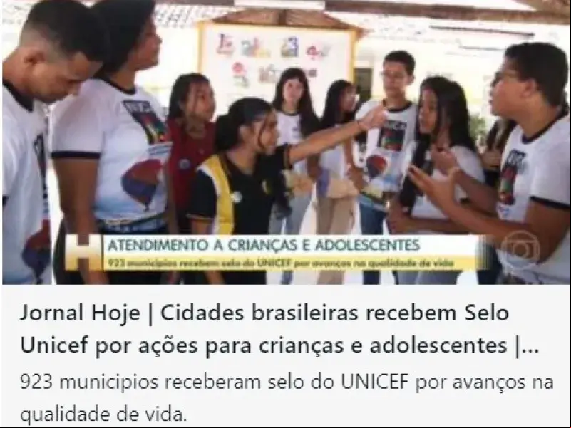 Matéria do Jornal Hoje destaca resultados do Selo UNICEF